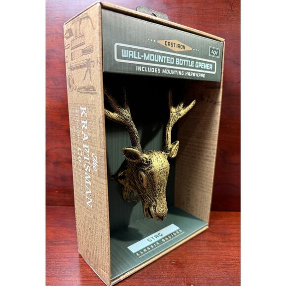 NIB The Kraftsmen Co. Cast Iron Bottle Opener Stag Wall Mounted w/ Hardware - Picture 2 of 6